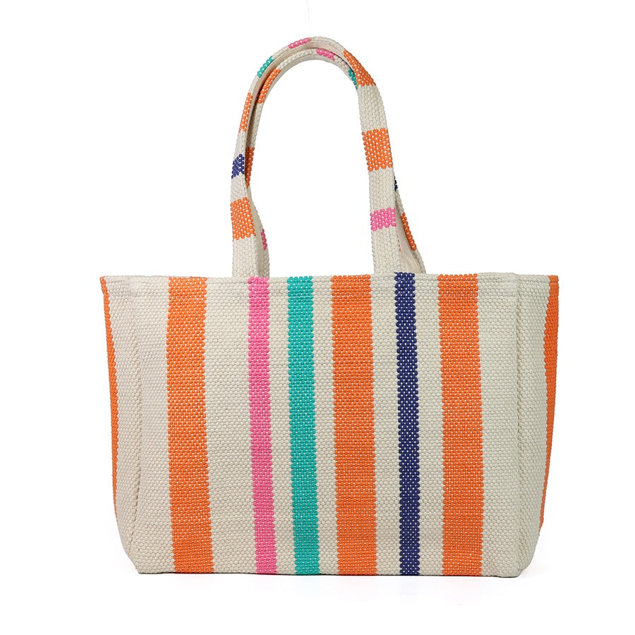 Shoulder Bag: Striped Woven Beach Bag  - Multi  - POM