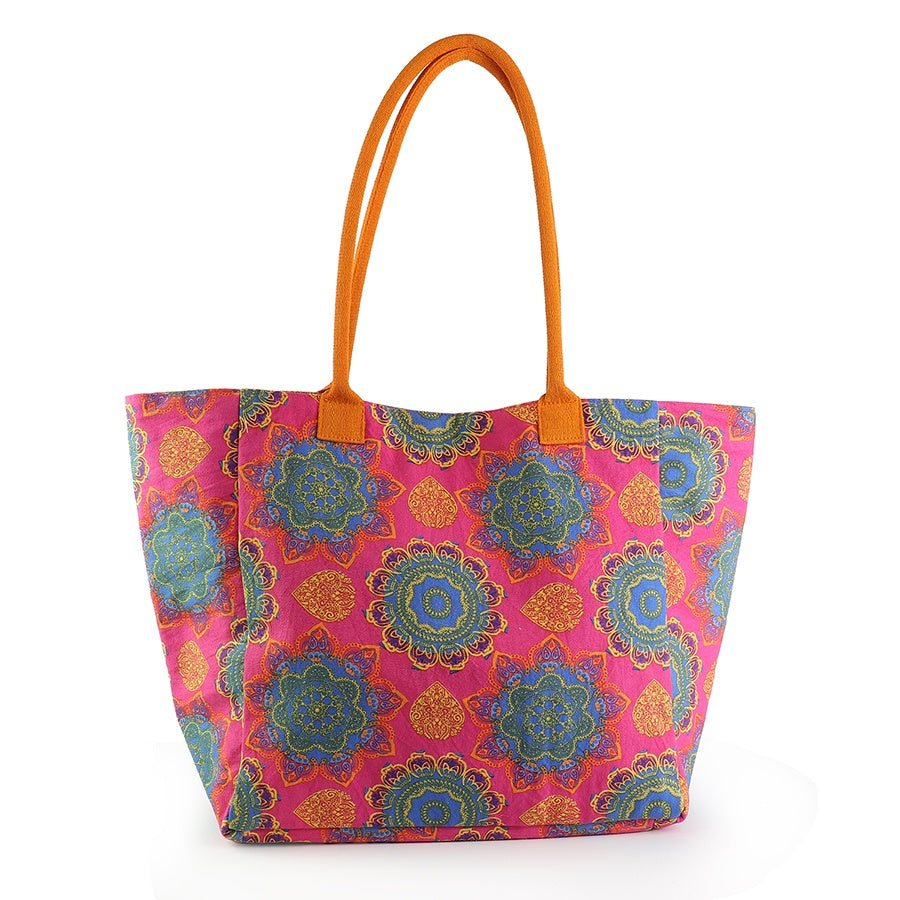 Shoulder Bag: Mandala Print Beach Bag - Multi - POM
