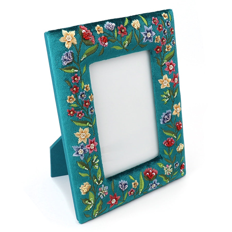 Photo Frame: Velvet Embroidered Floral - Assorted Colours- POM