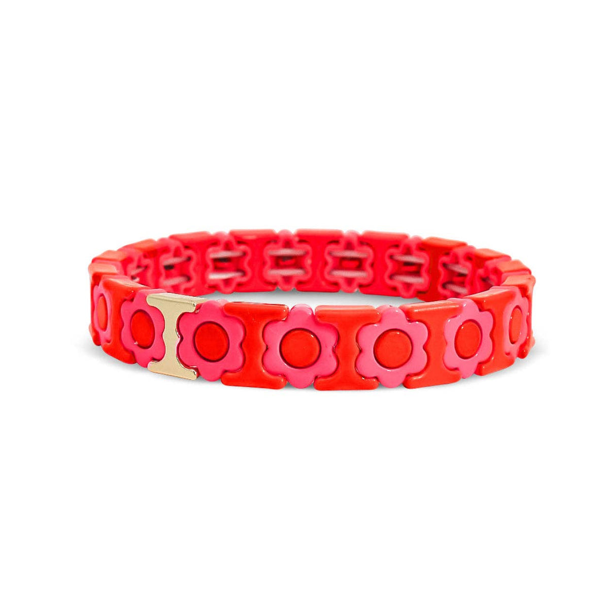 Bracelet:  Flower Metal Beaded - Red and Neon Pink - XuXa