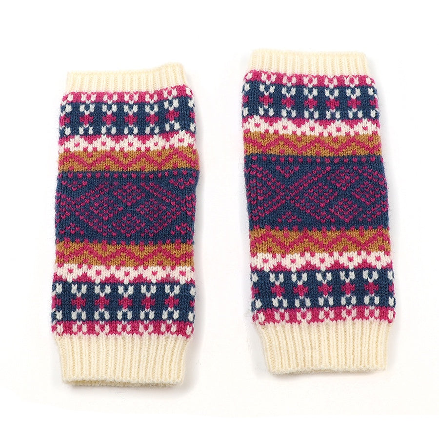 Wrist Warmers: Knit Fairisle Recycled Viscose Blend - Cream - POM