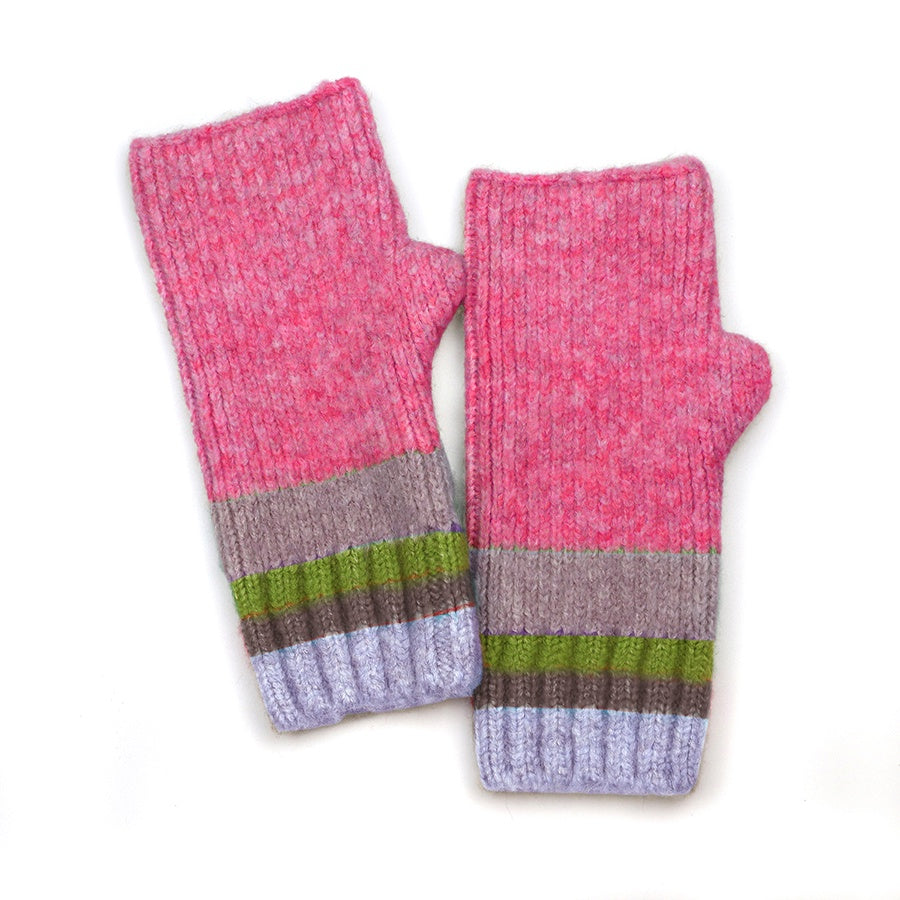 Wrist Warmers: Knit Multistripe Cuff  - Green & Pink - POM