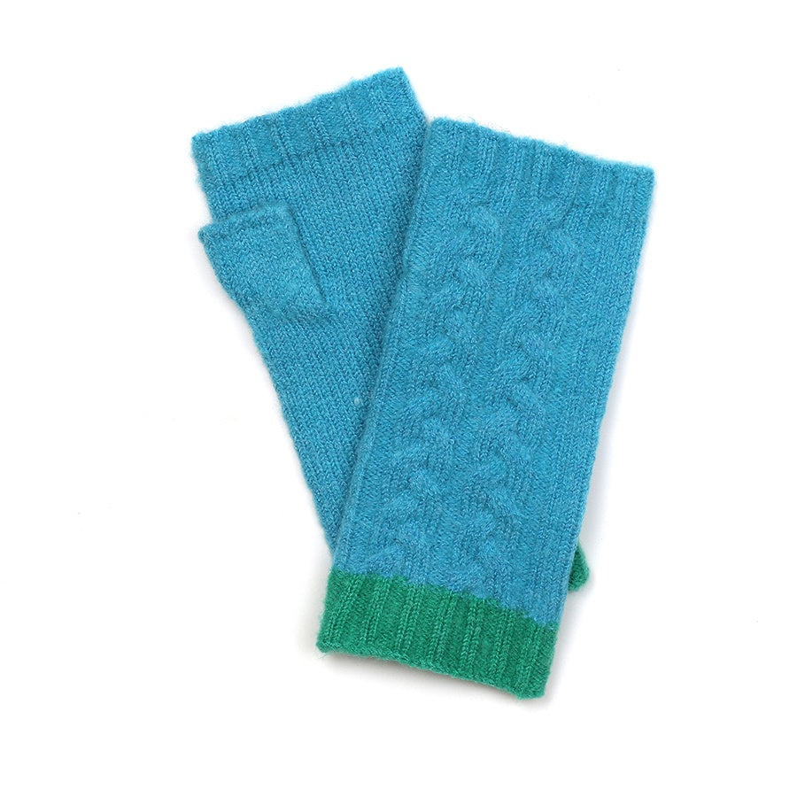 Wrist Warmers: Knit Contrasting Cuff  - Turquoise - POM