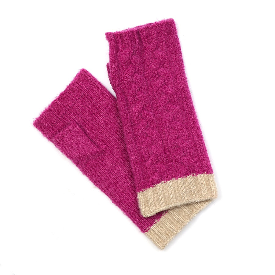 Wrist Warmers: Knit Contrasting Cuff  - Magenta    - POM