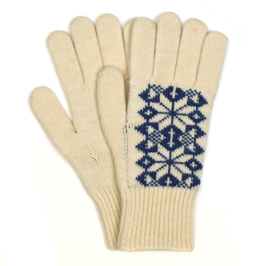 Gloves: Knit Scandi Star Flower  - Blue - POM