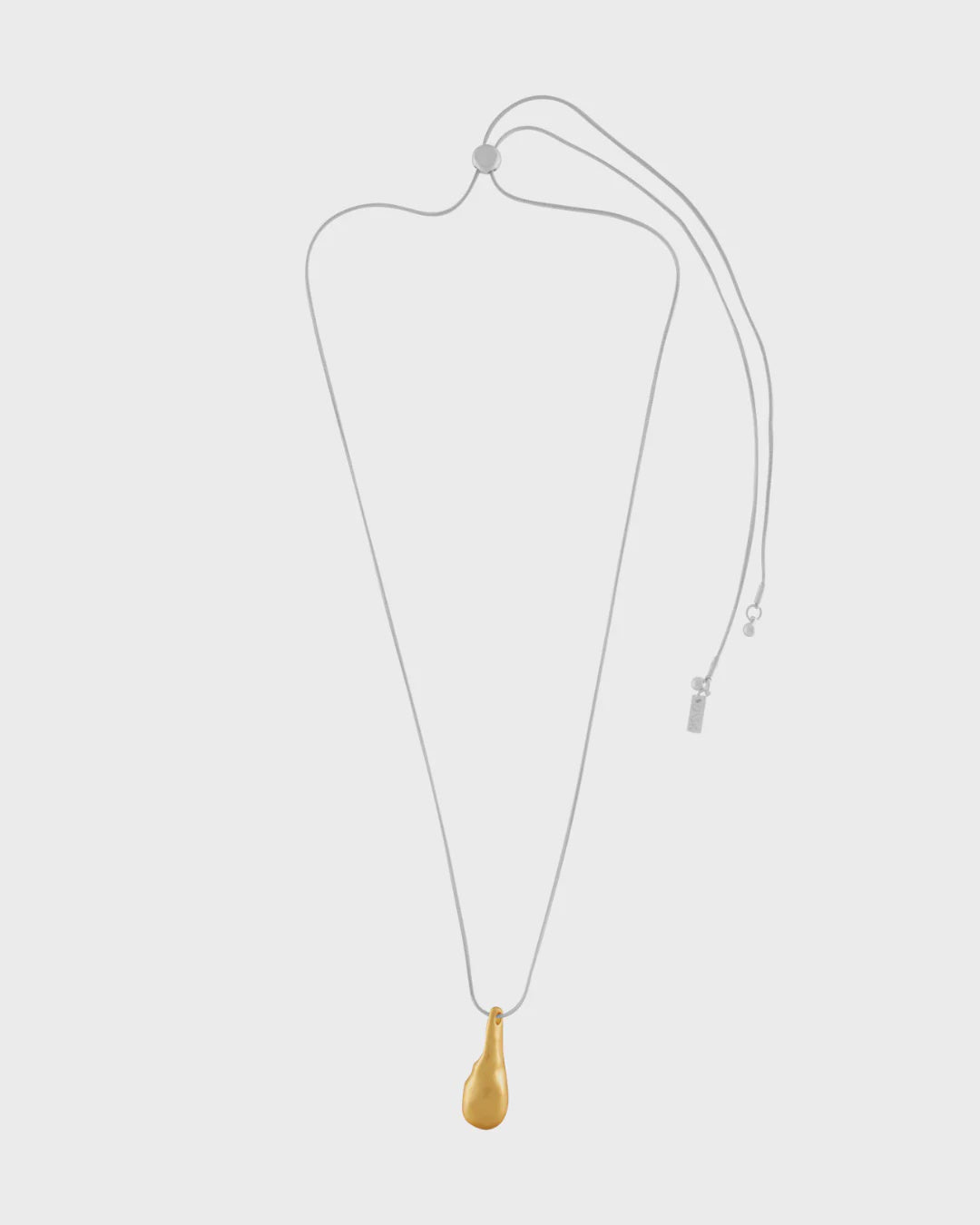 Necklace: Adjustable Long Silver Chain Gold Drop Pendant Matt Scratched Tempeste  - Silver & Gold Plated - DANSK