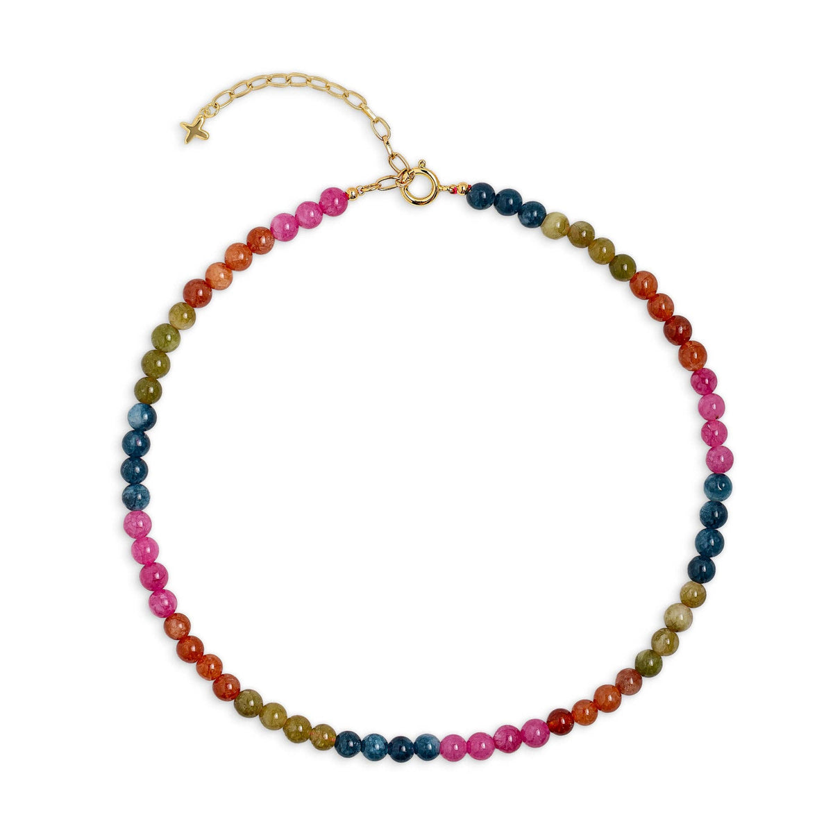 Necklace: Mixed Jade Stone Round Beaded - Multicoloured  - XuXa