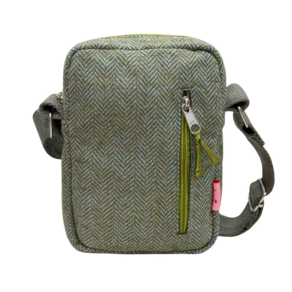 CrossBody Bag: Cotton Herringbone Zip Pocket - Green - Lua