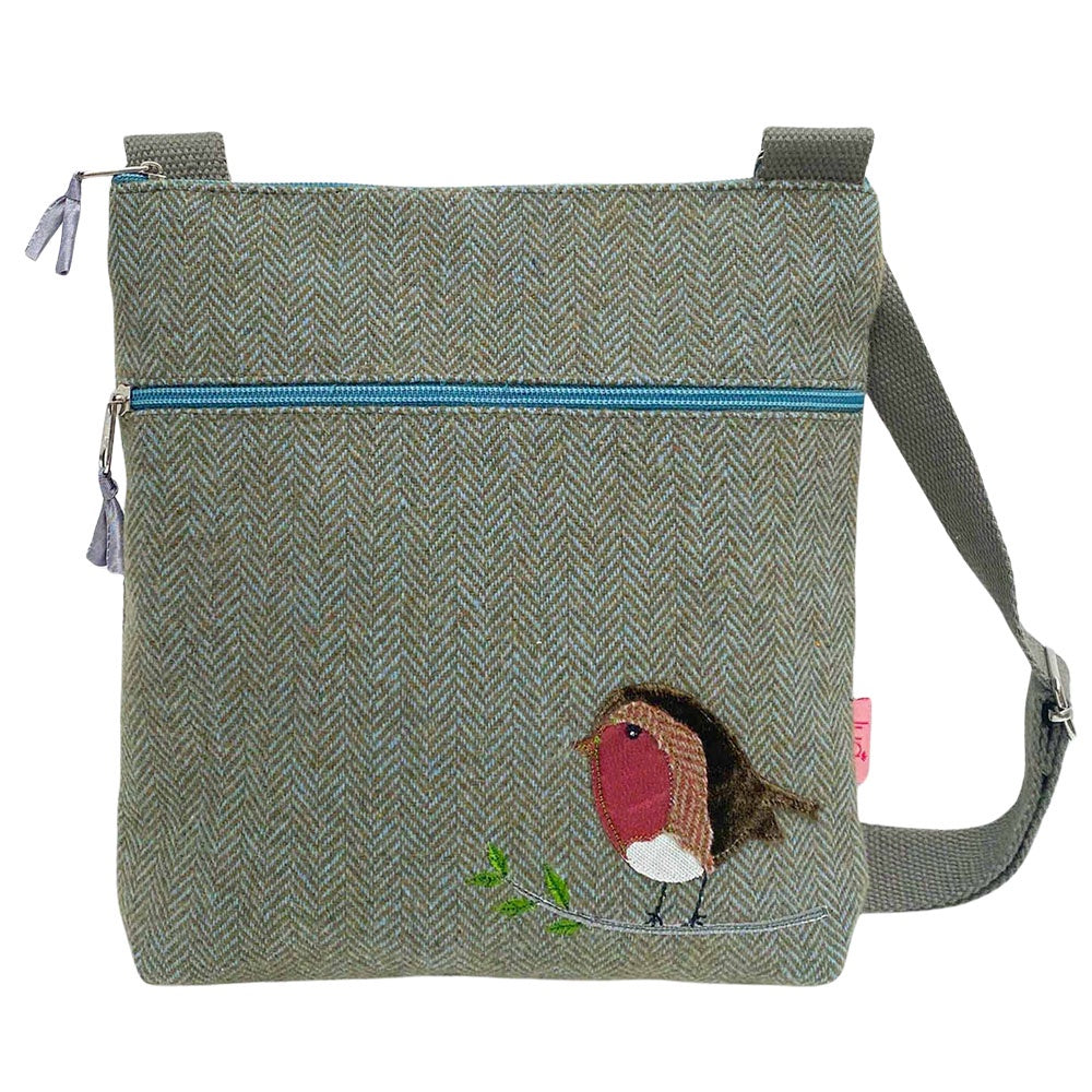 CrossBody Bag: Cotton Messanger Herringbone Robin Zip Pocket - Green - Lua