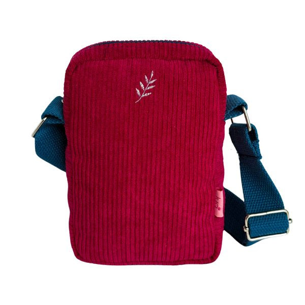 CrossBody Bag: Corduroy Zip Pocket - Red - Lua