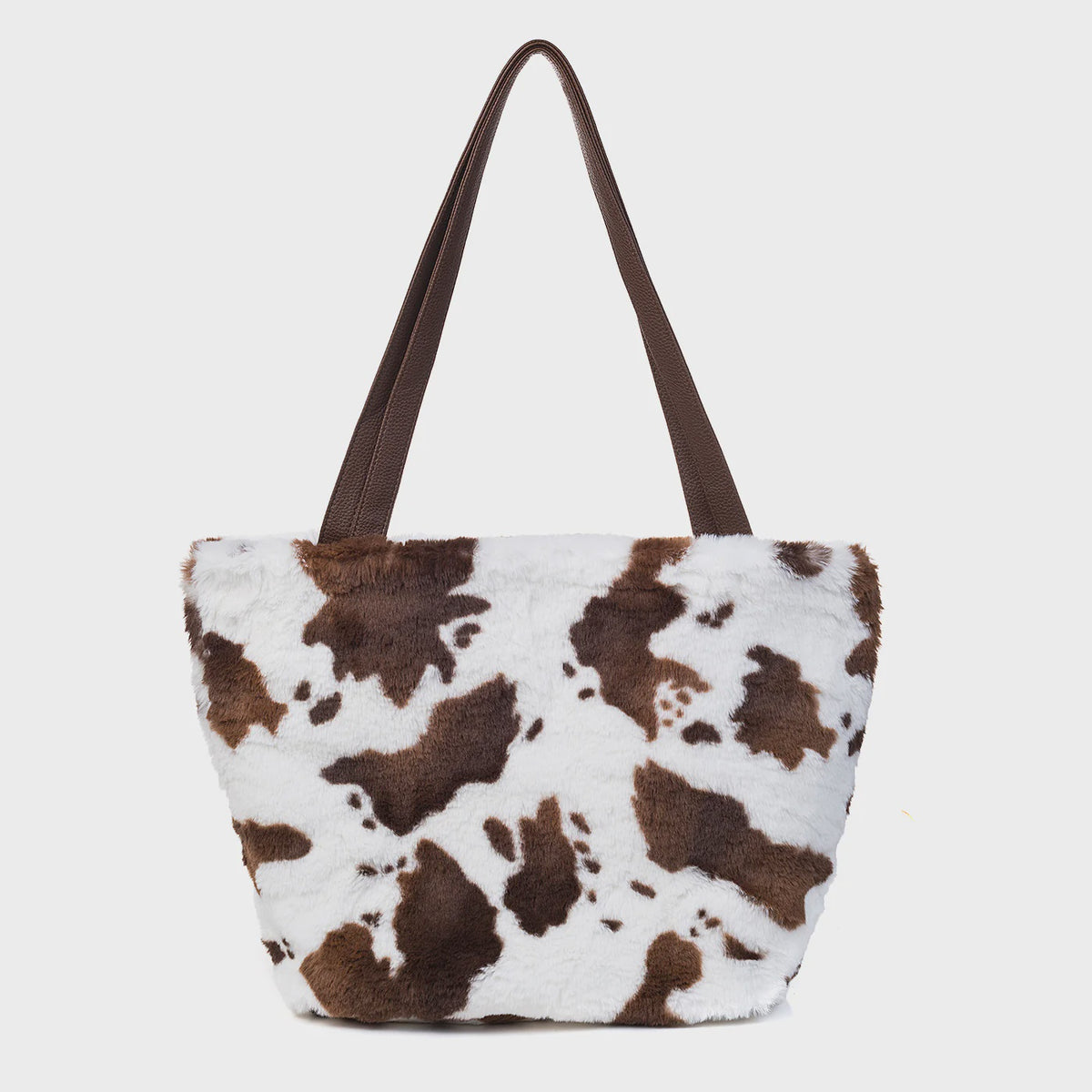 Shoulder Bag: Cow Print Faux Fur -Brown & White - Park Lane