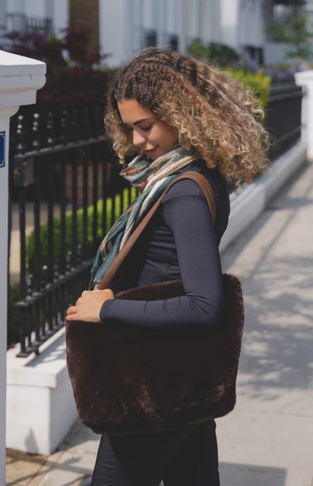 Shoulder Bag: Chocolate Faux Fur - Brown - Park Lan