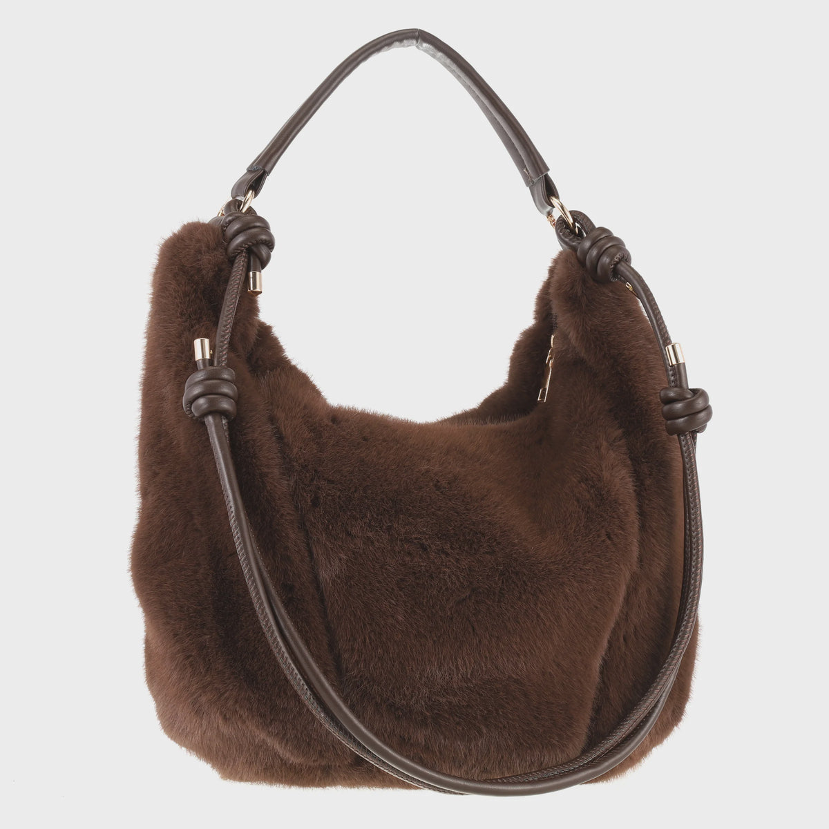 Shoulder Bag: Faux Fur Zip Top With 2 Straps - Chocolate - Park Lane
