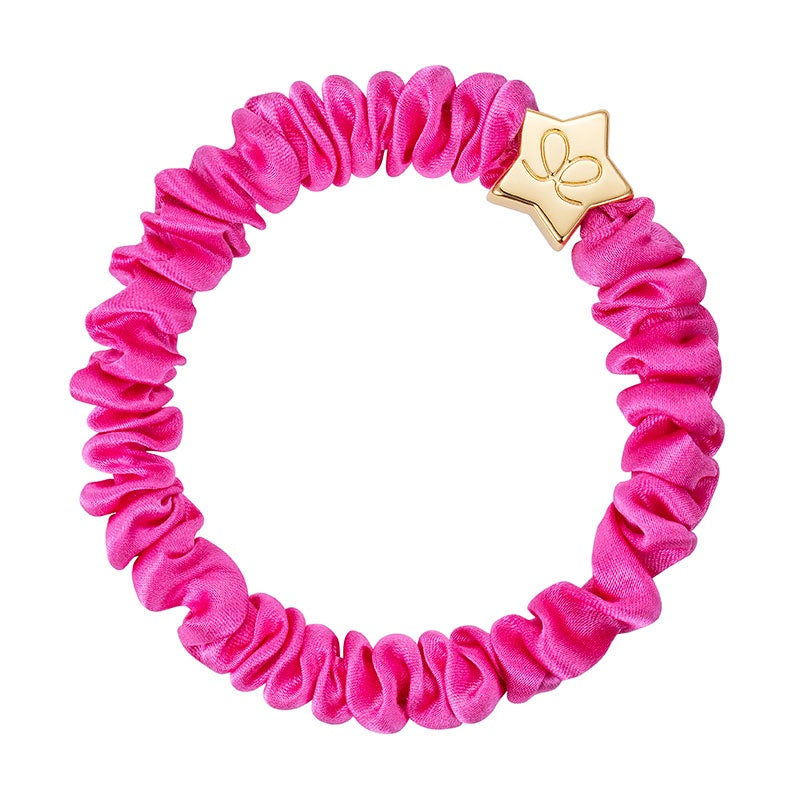 Hairband Bracelet: Silk Scrunchie Gold Star - Bubblegum Pink - By Eloise