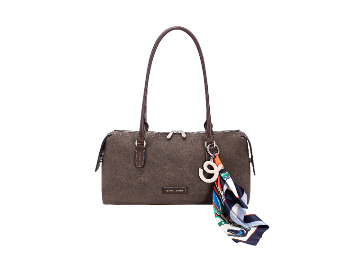 Shoulder Bag: Faux Leather Zip Top  - Hot Chocolate - David Jones