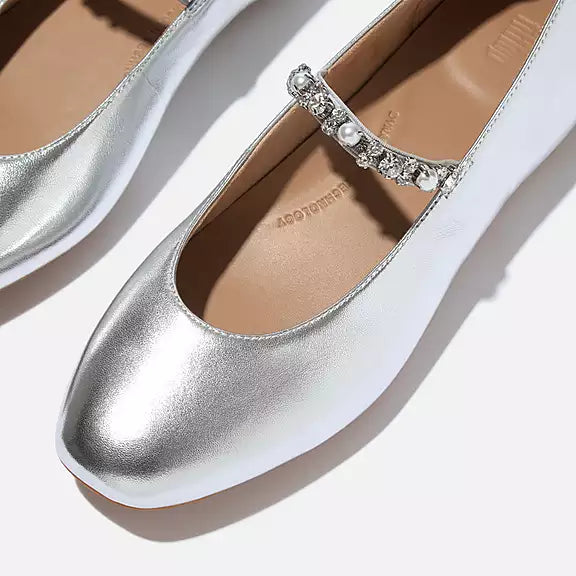 Pumps: Soft Leather Ballerina Mary Jane DELICATO - Silver - FitFlop