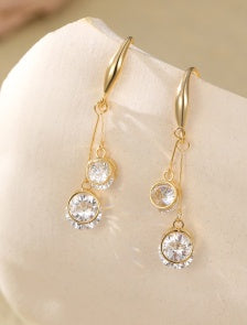 Earrings: Drop Hook Filigree Double Circle Crystal -Gold