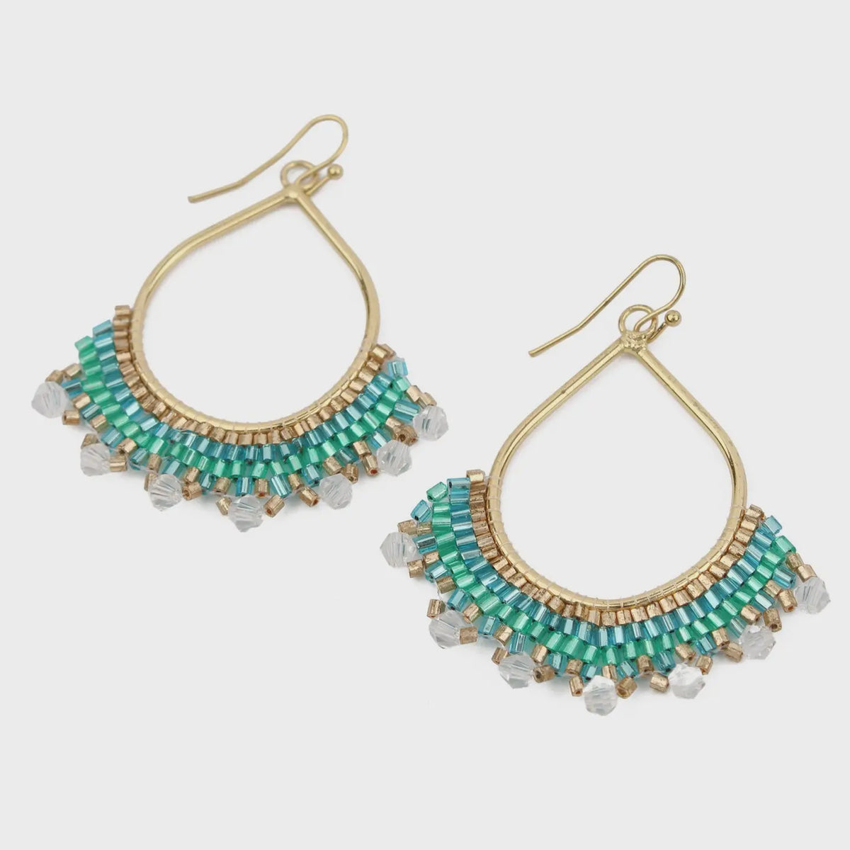 Earrings: Teardrop Handmade Beaded - Green - My Doris