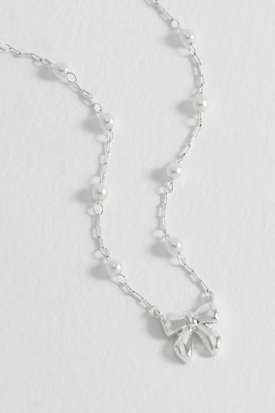 Necklace on Card: Pendant Pearl & Bow DEAR DARLING - Silver Plated - Estella Bartlet