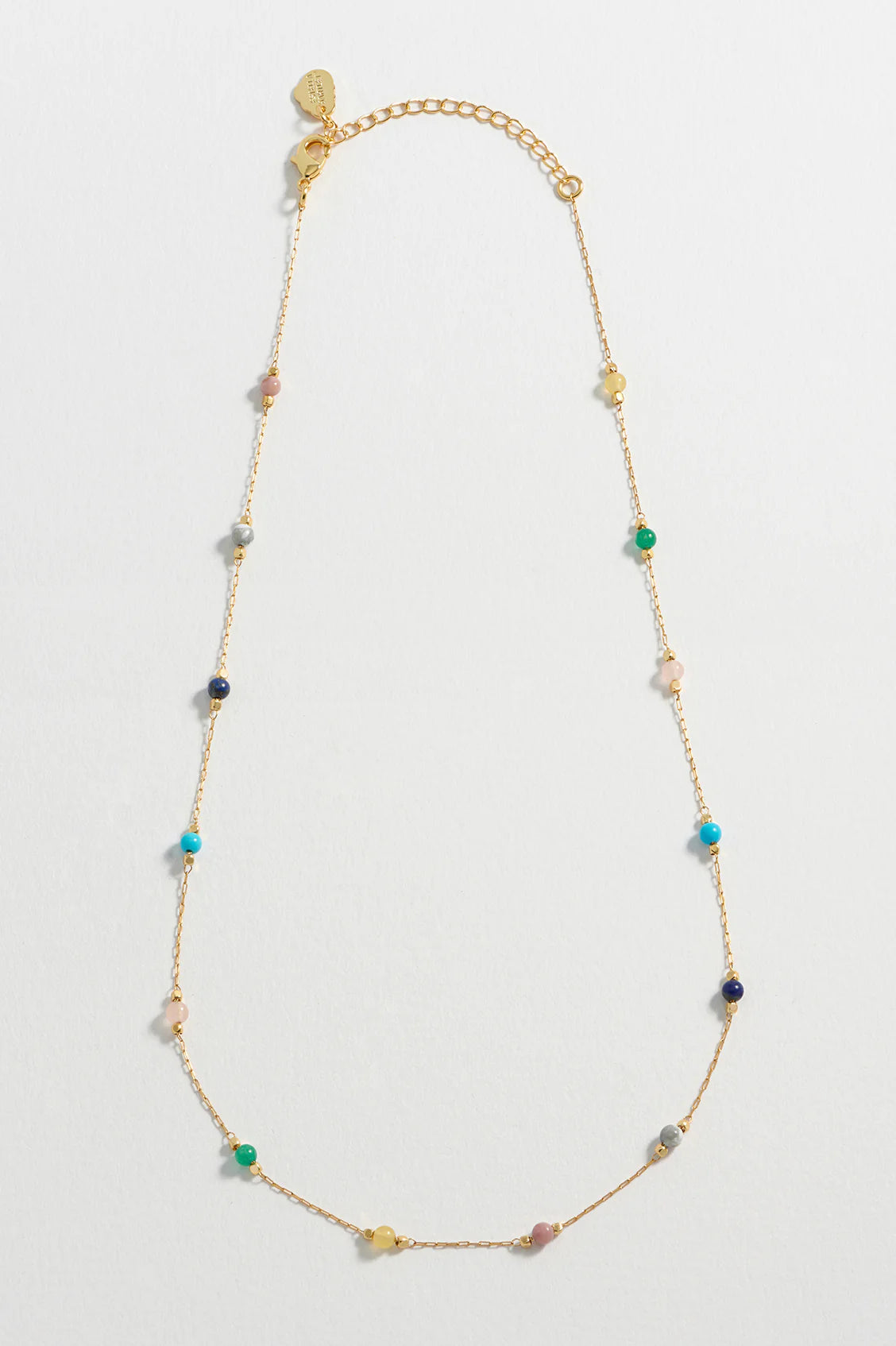 Necklace: Short Chain Wellness Mixed Gemstones Beaded Paperlink - LIVE COLOURFULLY - Gold Plated Estella Bartlett