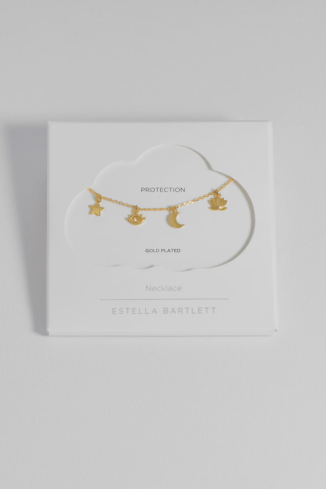 Necklace on Card: Short Evil Eye Moon & Stars - PROTECTION - Gold Plated - Estella Bartlett