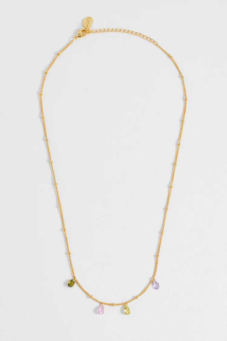 Necklace on Card: Delicate Chain &  Colorful Crystal Pearls - Gold Plated - Estella Bartlett