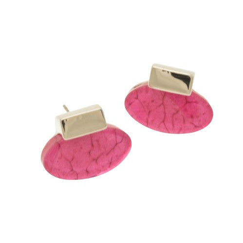 Earrings: Stud Resin Deco Ovals - Pink - Miss Milly