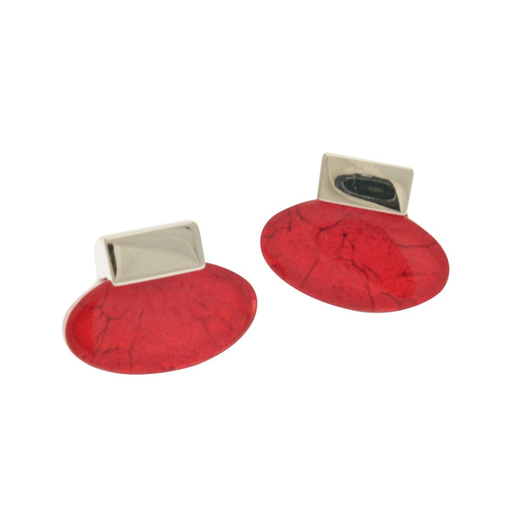 Earrings: Stud Resin Deco Ovals - Red - Miss Milly