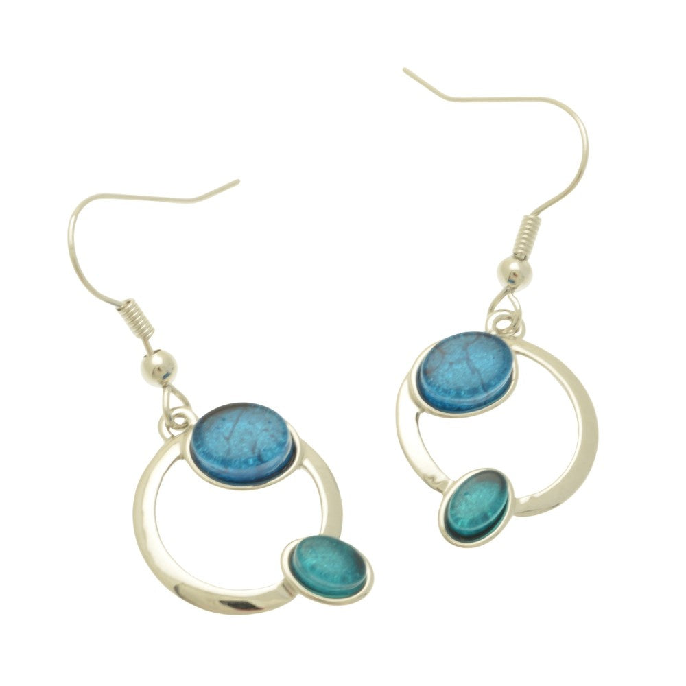 Earrings: Drop Hoop With Resin Lozenges - Blue - Miss Milly