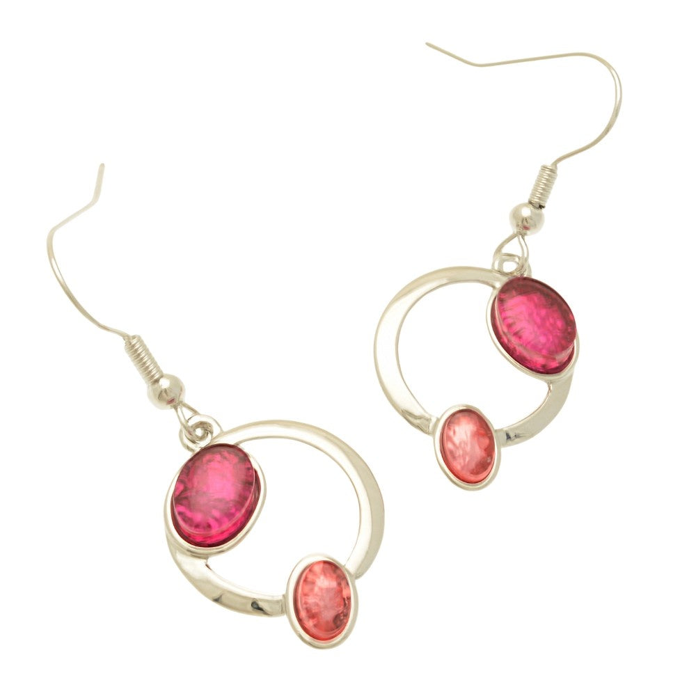 Earrings: Drop Hoop With Resin Lozenges - Pink - Miss Milly