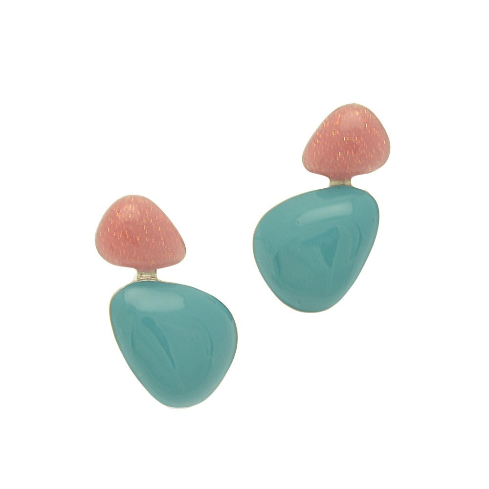 Earrings: Stud Resin Cairn - Teal & Pink  - Miss Milly