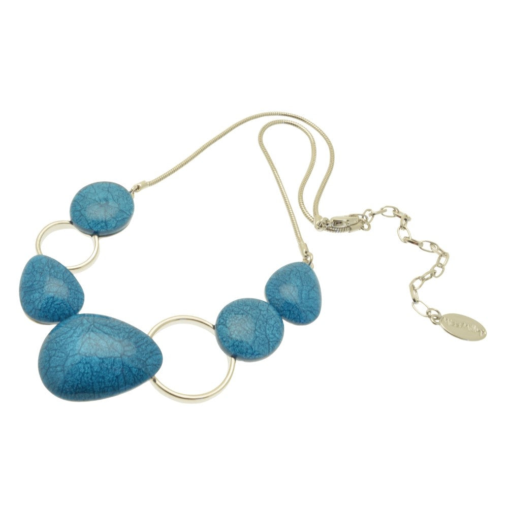 Necklace: Short Adjustable Resin Pebble - Blue - Miss Milly