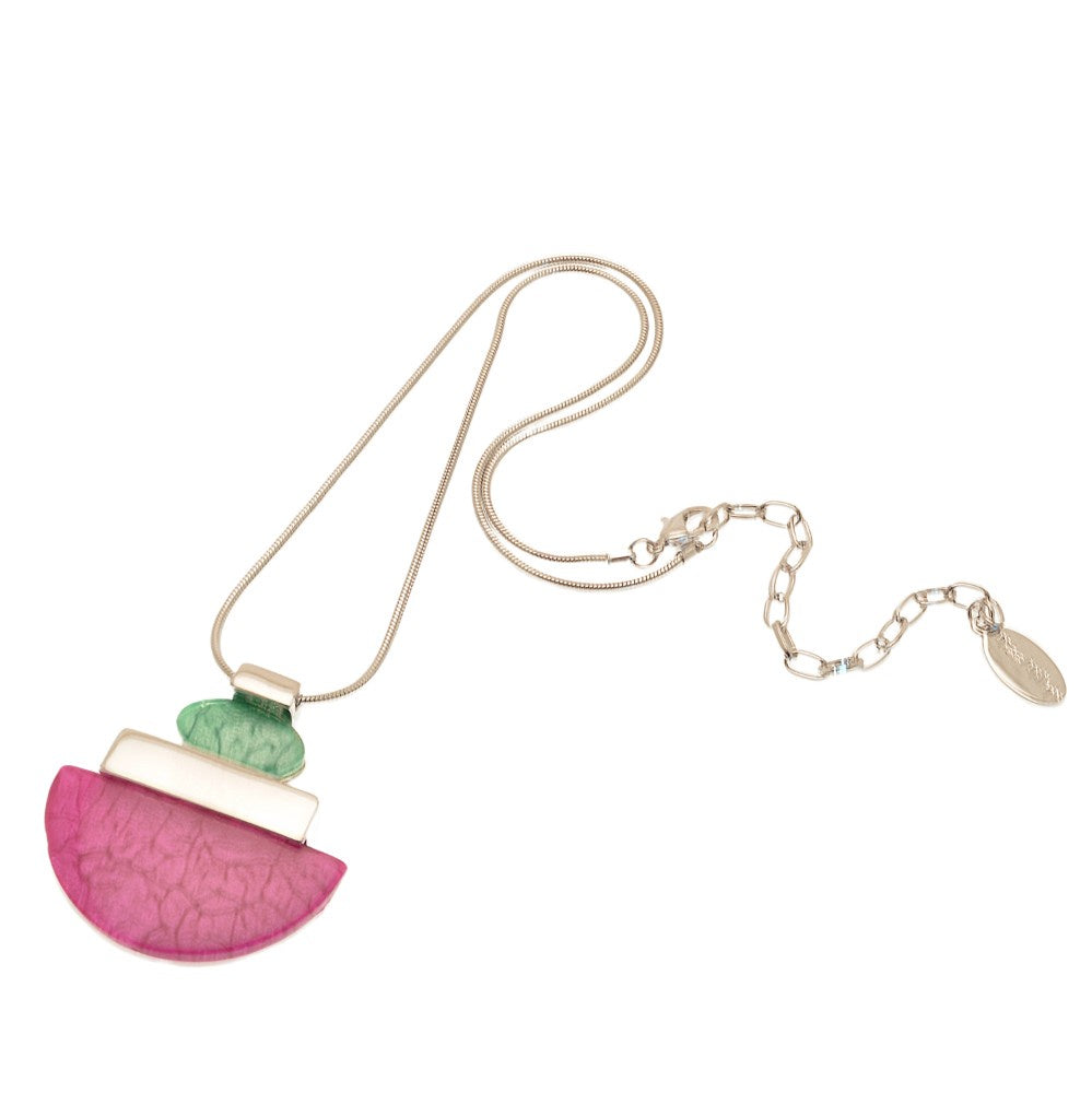 Necklace: Short Adjustable Resin Statement Deco - Pink - Miss Milly