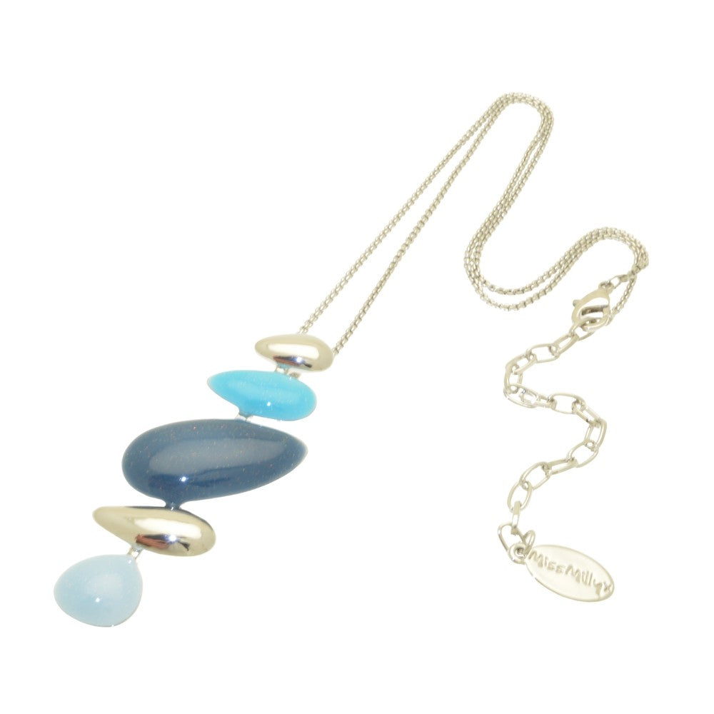 Necklace: Short Adjustable Resin Stacked Pebble - Blue - Miss Milly