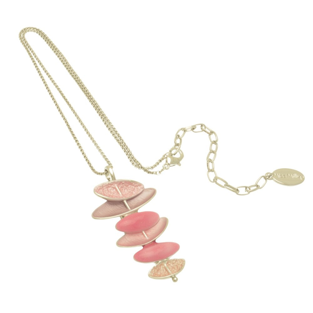 Necklace: Short Adjustable Resin Stacked Pebble - Pink - Miss Milly