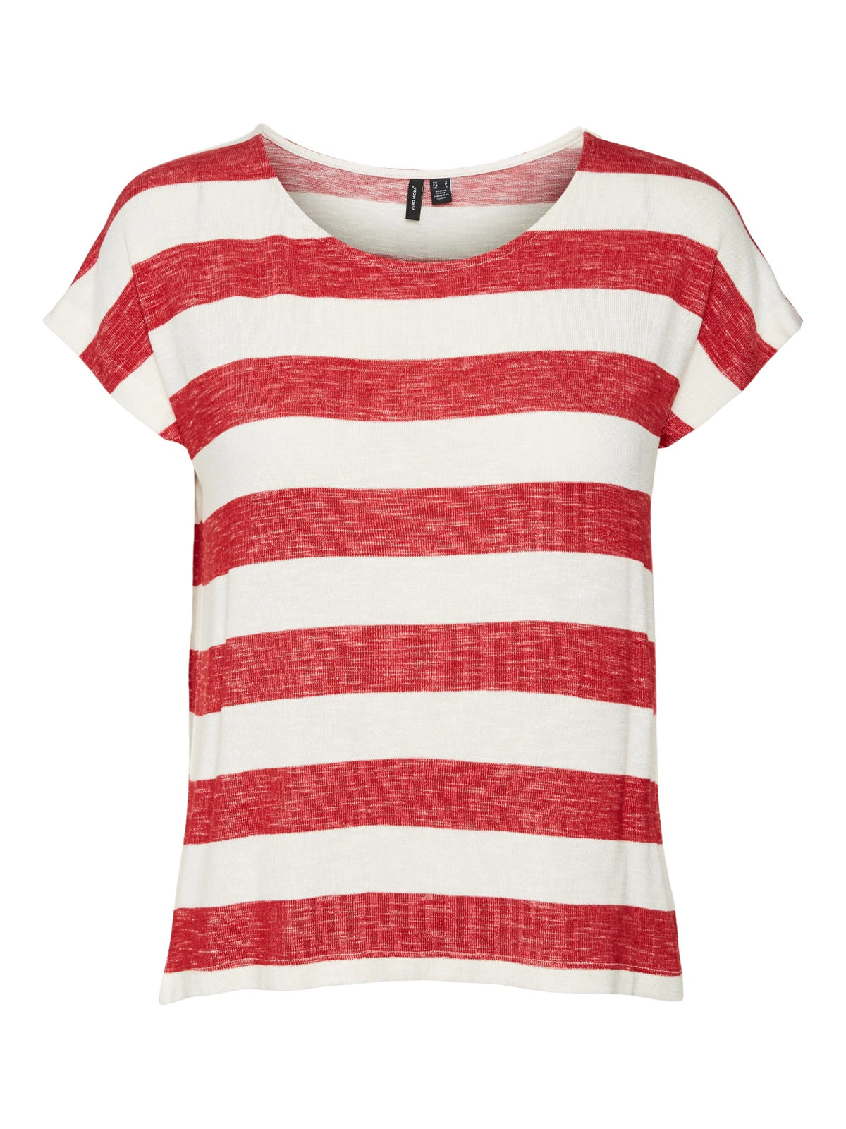 T-Shirt: Short Sleeve Round Neck WIDE STRIPE - Goji Berry WHITE - Vero Moda