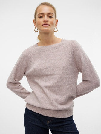 Jumper: Fine Knit Round Neck Long Sleeve  DOFFY - Woodrose Pink