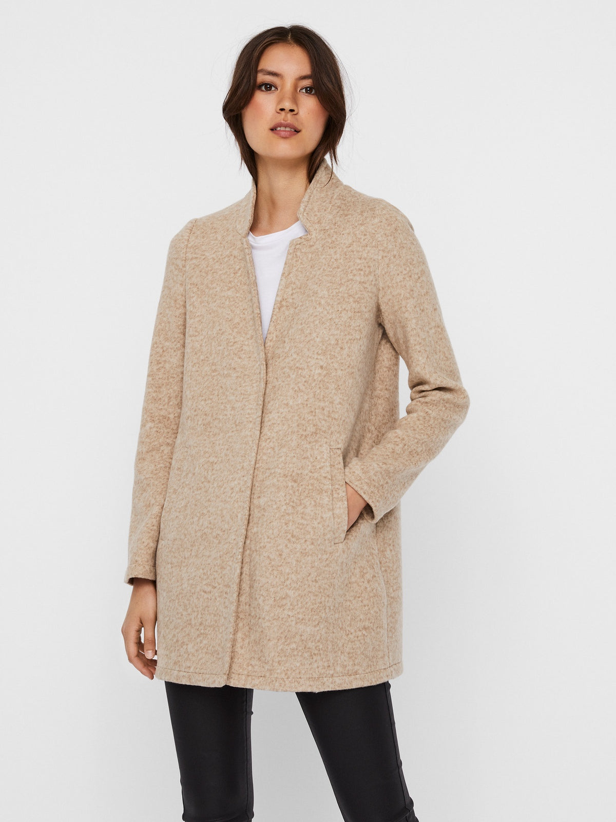 Jacket: Circular Knit Long V Neck KATRINE - Beige - Vero Moda