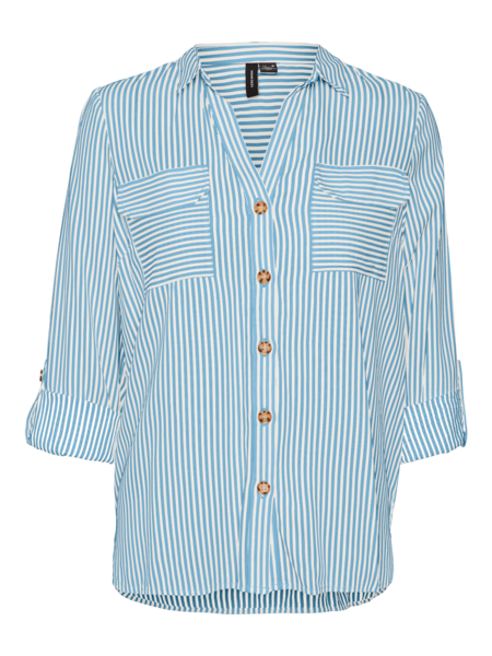 Shirt: Lightweight Collar Buttons Long Sleeve BUMPY - Blue Stripe - Vero Moda