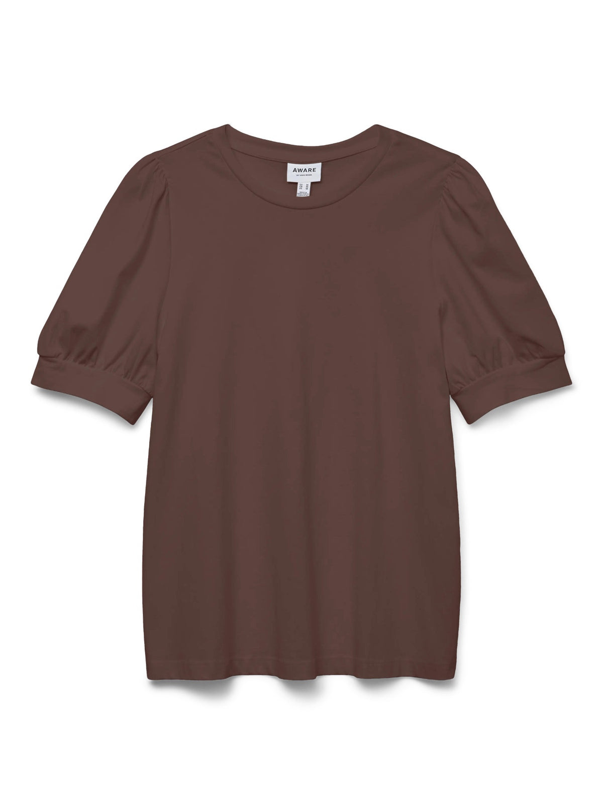 Top: Organic Cotton Jersey Short Gathered Sleeve O Neck KERRY - Chocolate Brown - Vero Moda Aware