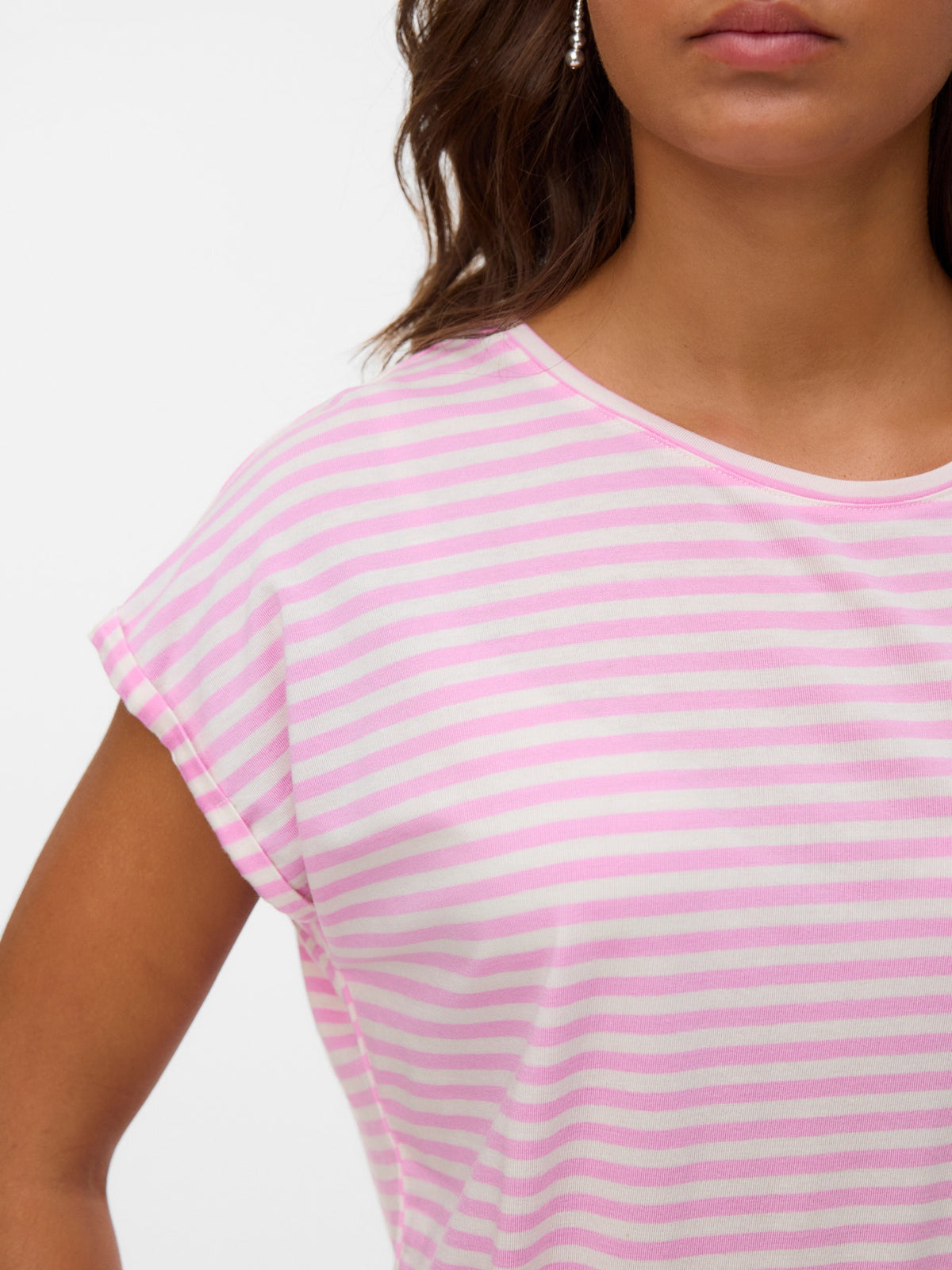 T-Shirt: TENCEL™ Short Sleeve O Neck Stripe AVA - BonBon Pink & Cream - Vero Moda