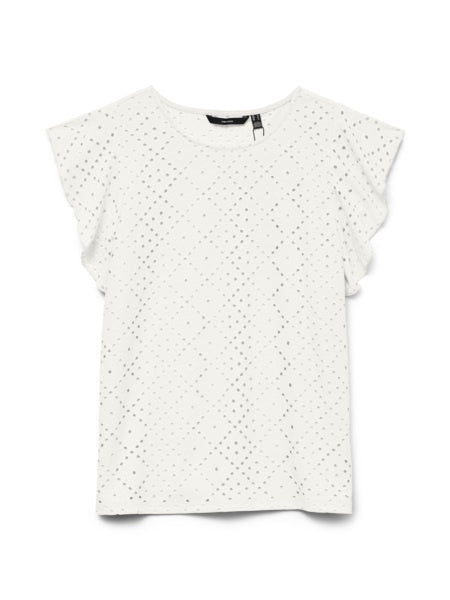 Top: Recycled  Short Sleeve TASSA Crochet - Snow White - Vero Moda