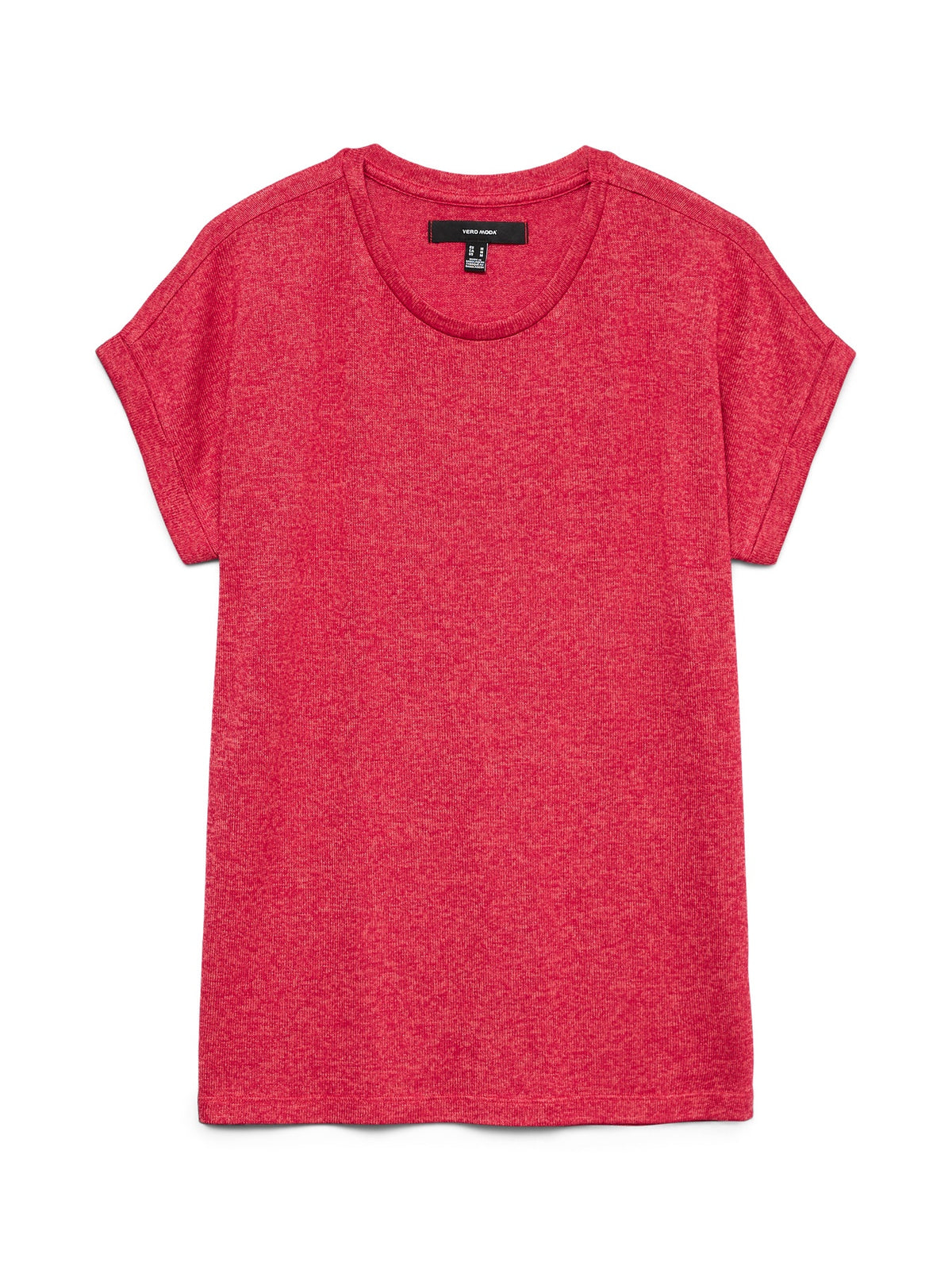 T-Shirt: Fine Knit Short Sleeve O Neck BRIANNA   - Jazzy Pink Melange - Vero Moda