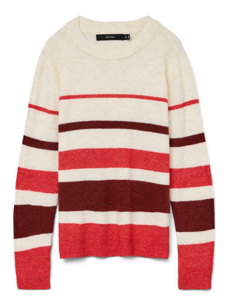 Jumper: Knit Round Neck Long Sleeve Stripe PLAZA - Red & Cream