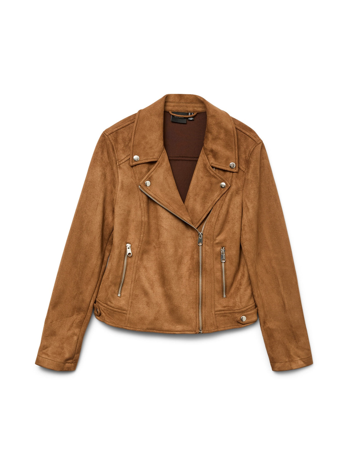 Jacket: Faux Suede Biker Collar Zip Pockets JOSE - Cognac Tan - Vero Moda