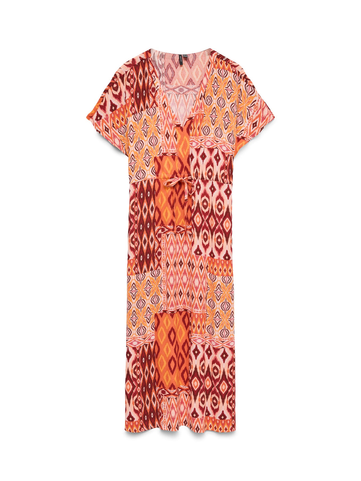 Long dress: ECOVERO 7/8 Kaftan Tie Waist Patchwork Print MENNY  - Orange & Red - Vero Moda