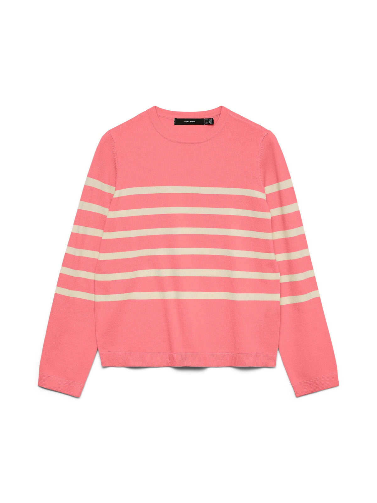Jumper: Fine Knit Round Neck Long Sleeve Stripes SABA   - Coral & Cream - Vero Moda