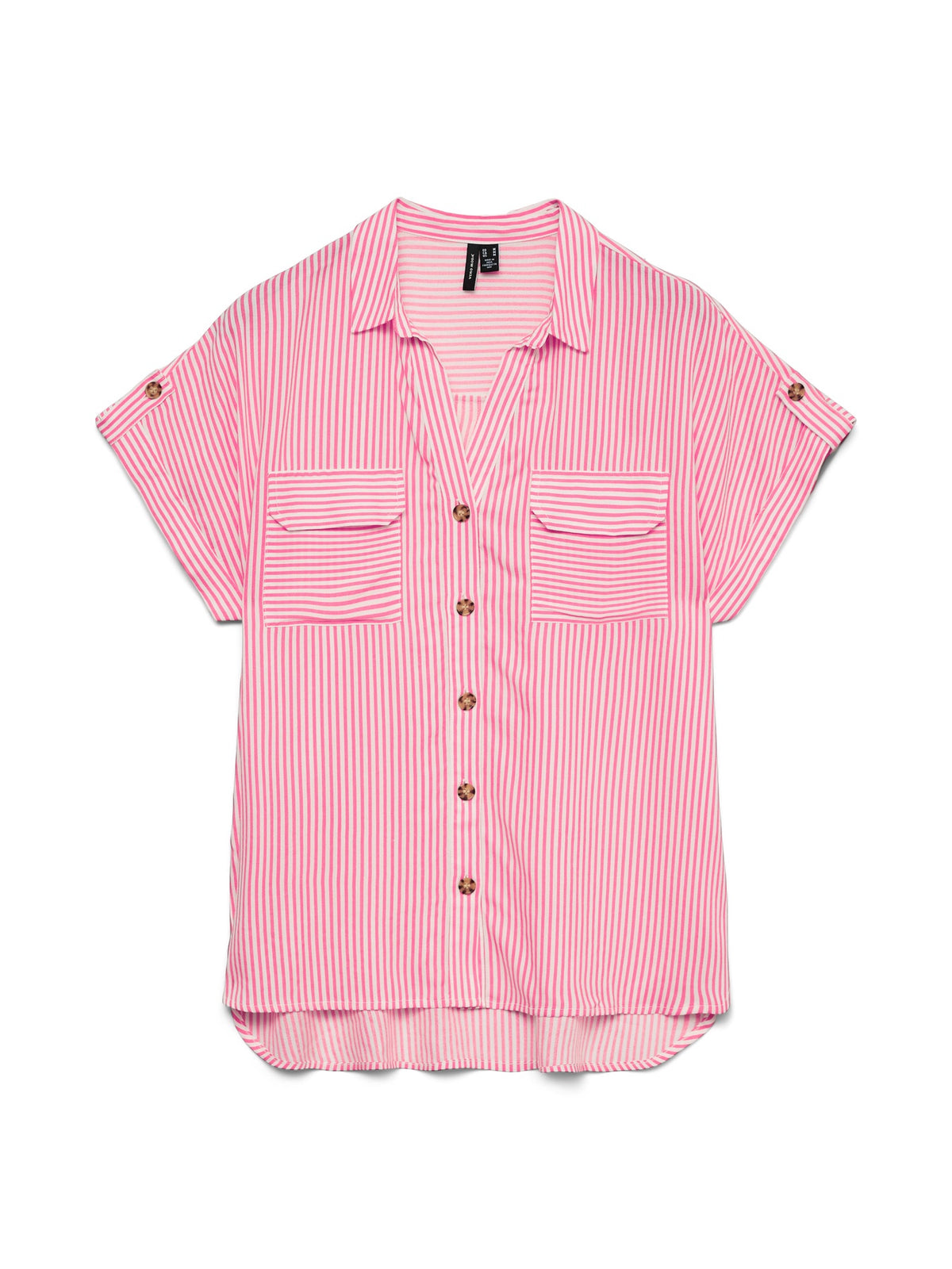 Shirt: Livaeco Stripe Short Sleeve Button Cuff BUMPY  - Pink Cosmos - Vero Moda