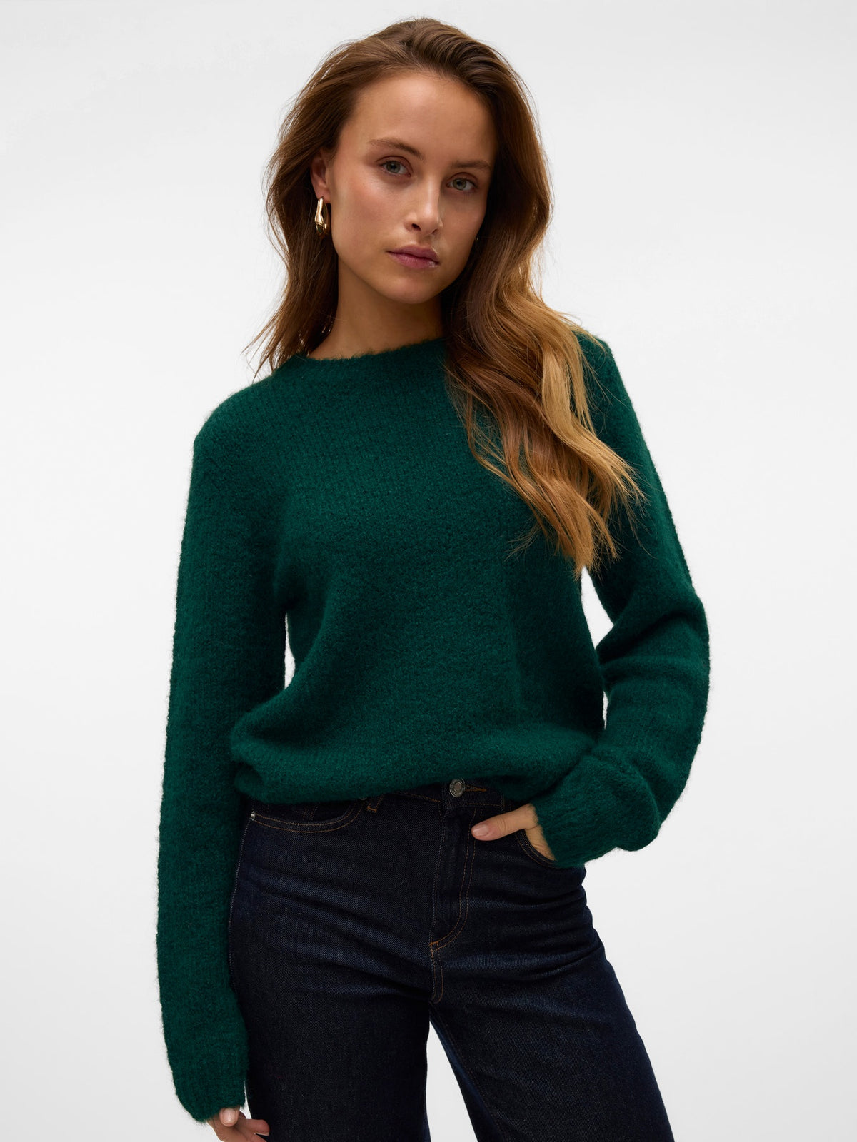 Jumper: Chunky Knit Round Neck Long Sleeve  NOVAH - Green