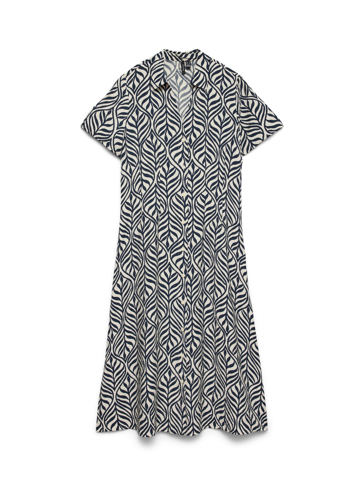 Midi dress: Livaeco Leaf Print Short Sleeve Collar JOSIE  - Ivory & Navy Blue - Vero Moda